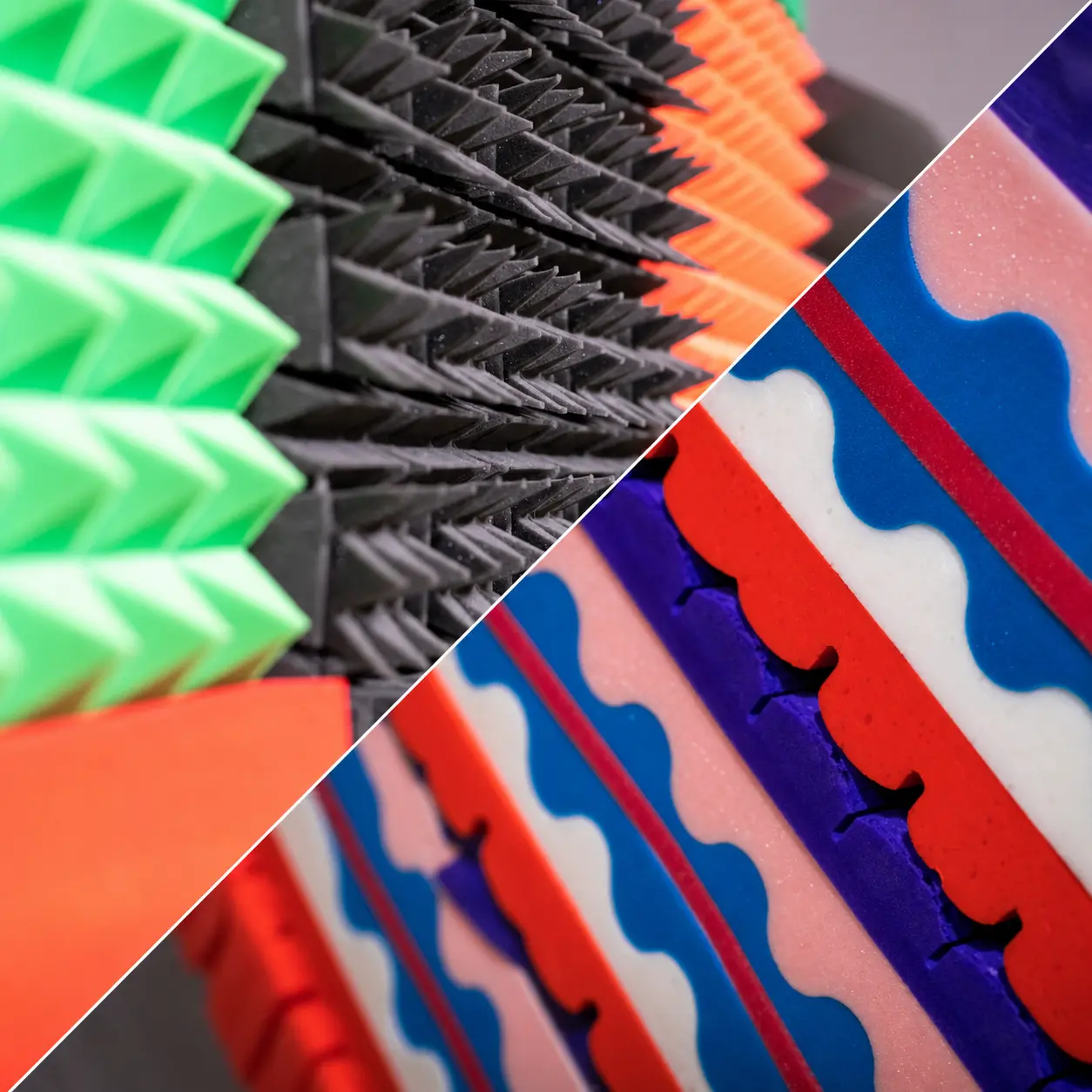 Composizione di più materiali plastici flessibili di colori diversi.
